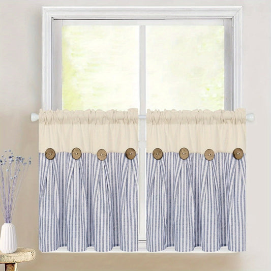 Semi Sheer Curtains Bohemian Linen Cotton Patchwork Grommet Top Window Drapes for Bedroom Living Room Kitchen Bathroom Cafe