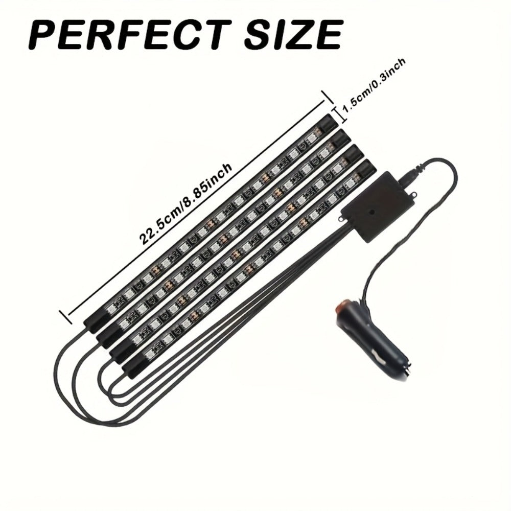 Car Interior Footwell Light Kit with Four Pictured Bars, App and Remote Control, Music-Responsive Color Modes
