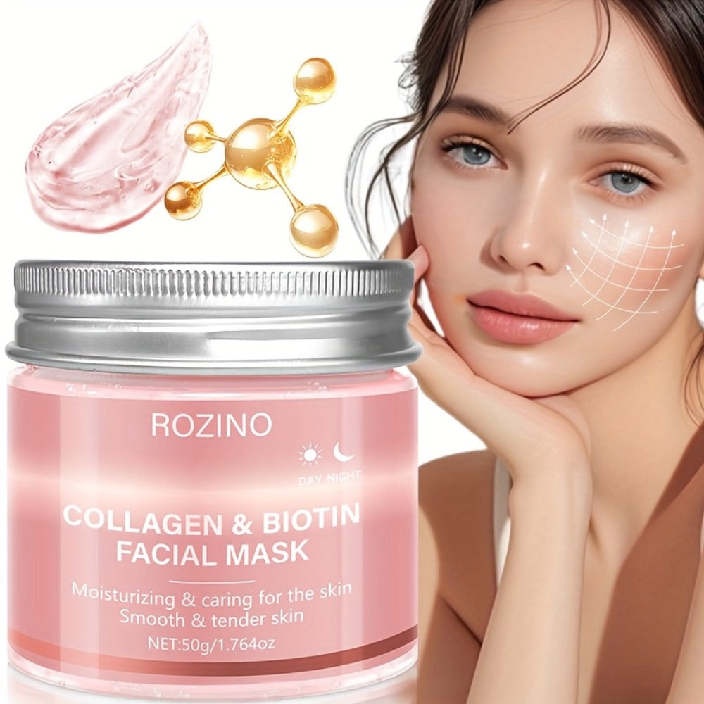 Face Mask, ROZINO Collagen and Biotin Gel Formula in a 50g Jar for Day or Night External Facial Use