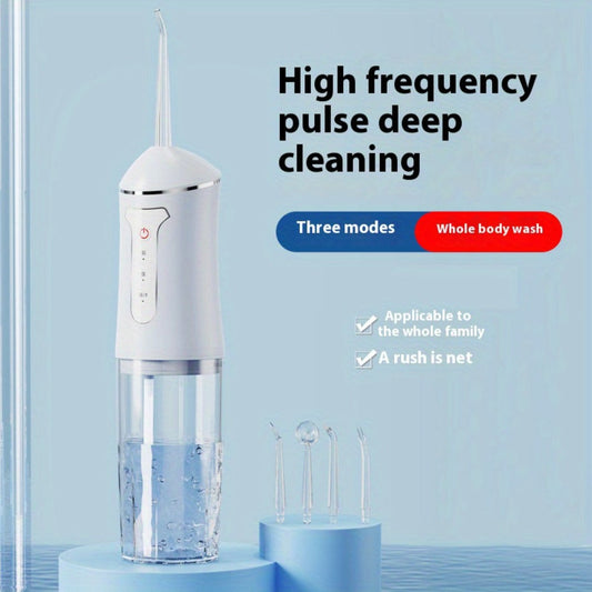 Water Flosser Cordless Three-Mode Oral Irrigator with Four Nozzles, USB Charging and Pink, Purple, Black or White Options
