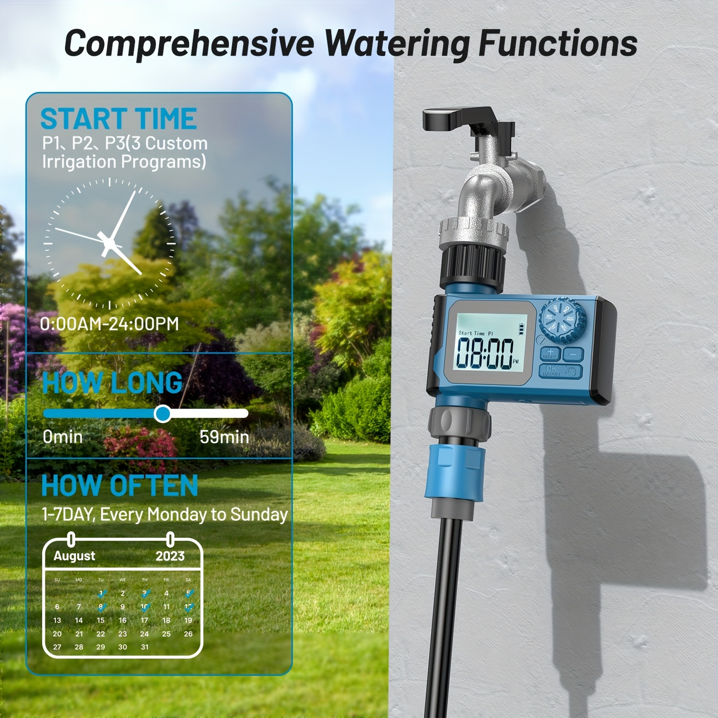 Garden Irrigation Timer Automatic Watering Controller for Lawn Farm Drip System, for Garden, Lawn and Yard Watering