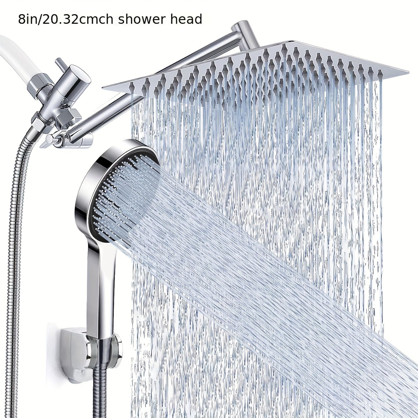 High Pressure Rainfall Handheld Shower Head Combo, 11-Inch Extension Arm, 9 Settings, 180° Adjustable, Anti-Leak with Holder