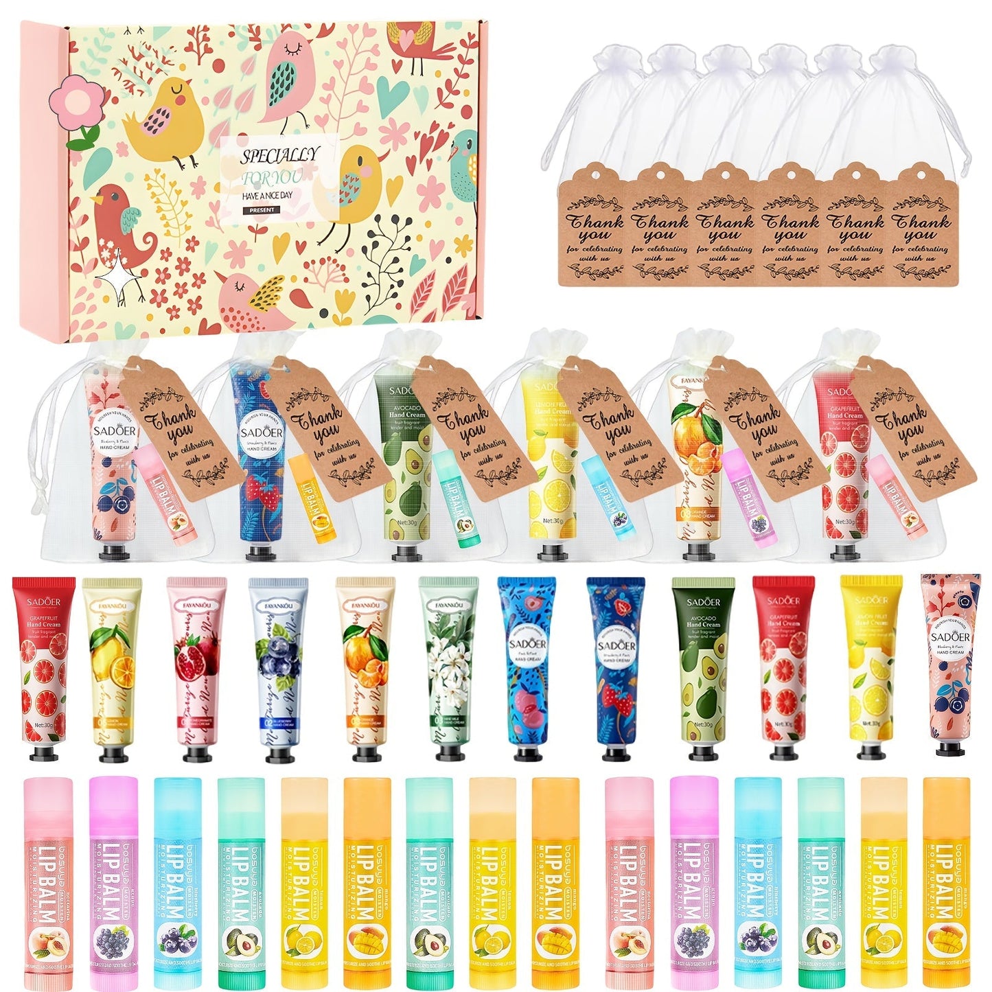 24pcs Bulk Lip Balm & Hand Cream Gift Set, Party Favors, Wedding & Thank You Gifts for Guests