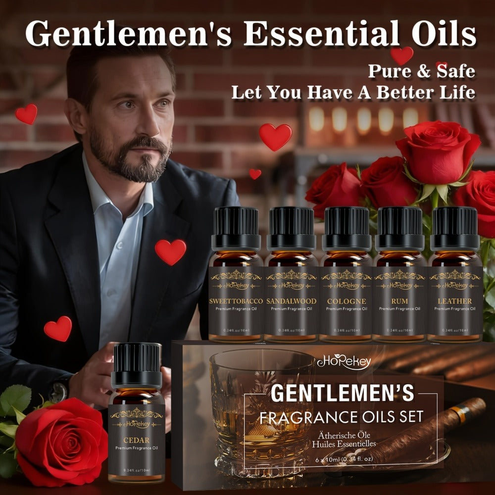 Essential Oil Set for Men 6 Pack 0.34oz Each Aromatherapy Oils for Diffuser Humidifier Skin Massage for Home or Salon Spa Use