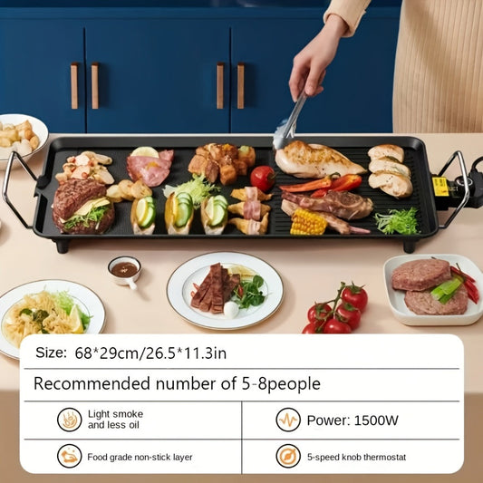 Indoor Electric Grill Smokeless, Non-Stick BBQ Griddle with Adjustable Temperature & Drip Tray