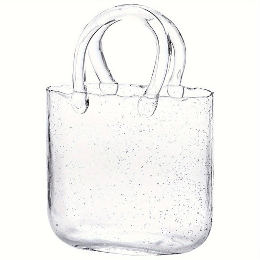 Glass Purse Vase for Flowers Glow in the Dark Vase Fish Bowl Bubble Clear Bag Vase with Handle 7.7x3.9x10.4In Unique Decorative Vases