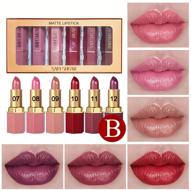 Lip Gloss Set 6pcs Velvet Finish Shiny Lip Color Collection, for Makeup, Travel and Everyday Vanity Use