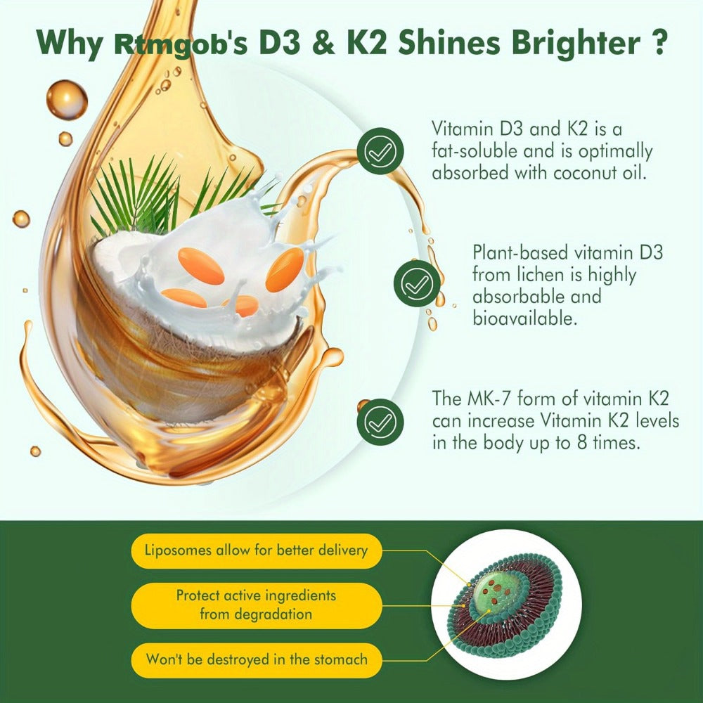 Vitamin D3 K2 MK-7 300 Softgels Value Size, 10000 IU D3 + 200mcg K2 with Extra Virgin Coconut Oil for Bone Density Immune & Heart Health
