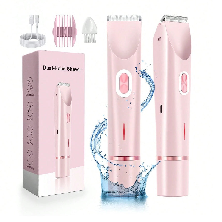 Bikini Trimmer Electric 2-in-1 Rechargeable Dual-Head Face Shaver for Women – Stainless Steel Blade USB Cordless Hair Remover for Bikini