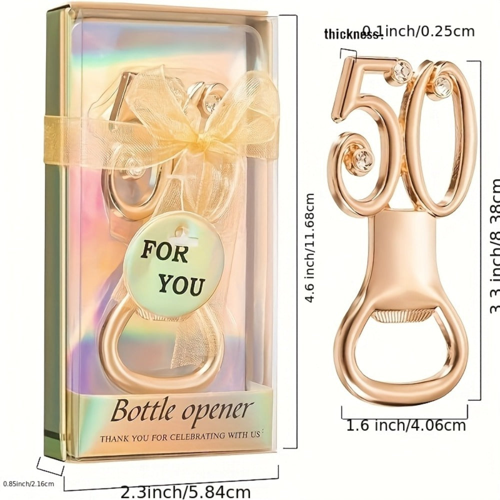 Rhinestone Bottle Opener Party Favors 50 Pack – Gold 50th Birthday & Wedding Anniversary Souvenirs for Guests