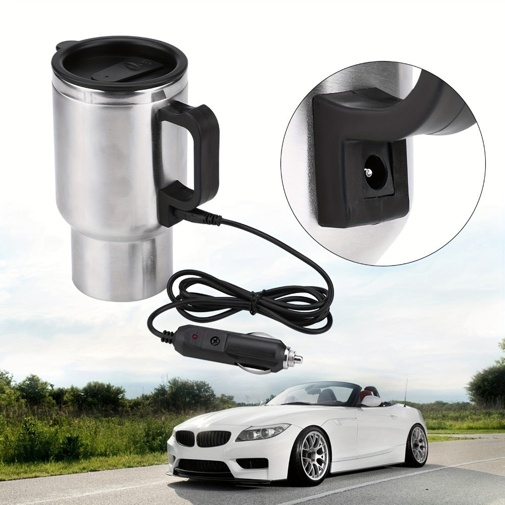 Car Electric Kettle 12V 60W 450ml Stainless Steel Keep 65C Portable Heating Thermos Cup for Entryways, Bedrooms and Living Spaces