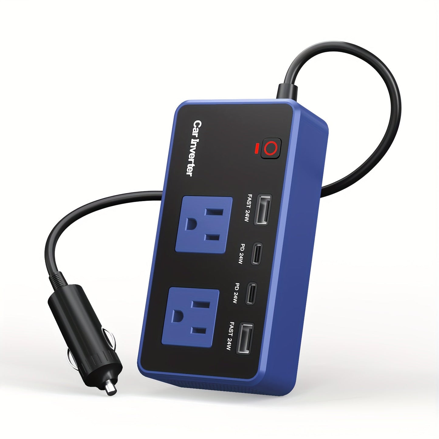 200W Car Power Inverter DC 12V to 110V AC Outlet + USB-C & USB-A 4.8A 24W, Car Plug Adapter Converter for Laptop Camping Travel Road Trip