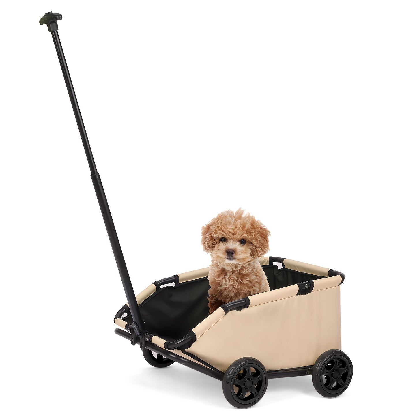 Pet Stroller for Small Dogs & Cats Foldable Mini Dog Wagon with Extendable Pull Handle, Built-In Cushion, Safety Rope & Storage Bag
