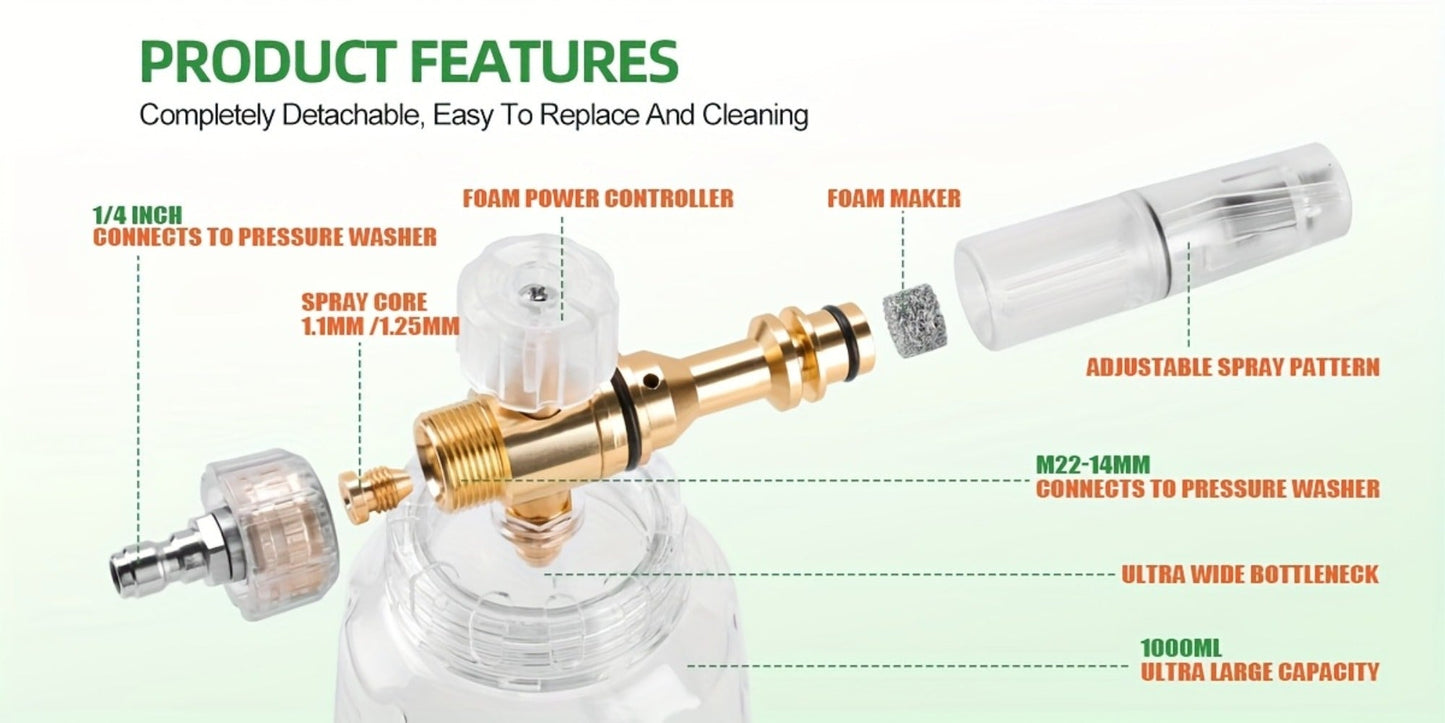 Foam Cannon Pressure Washer Kit – 9-Piece Set, Dual Connector, 5 Nozzle Tips, 1/4" Quick Connect, 5000 PSI Car Wash Lance