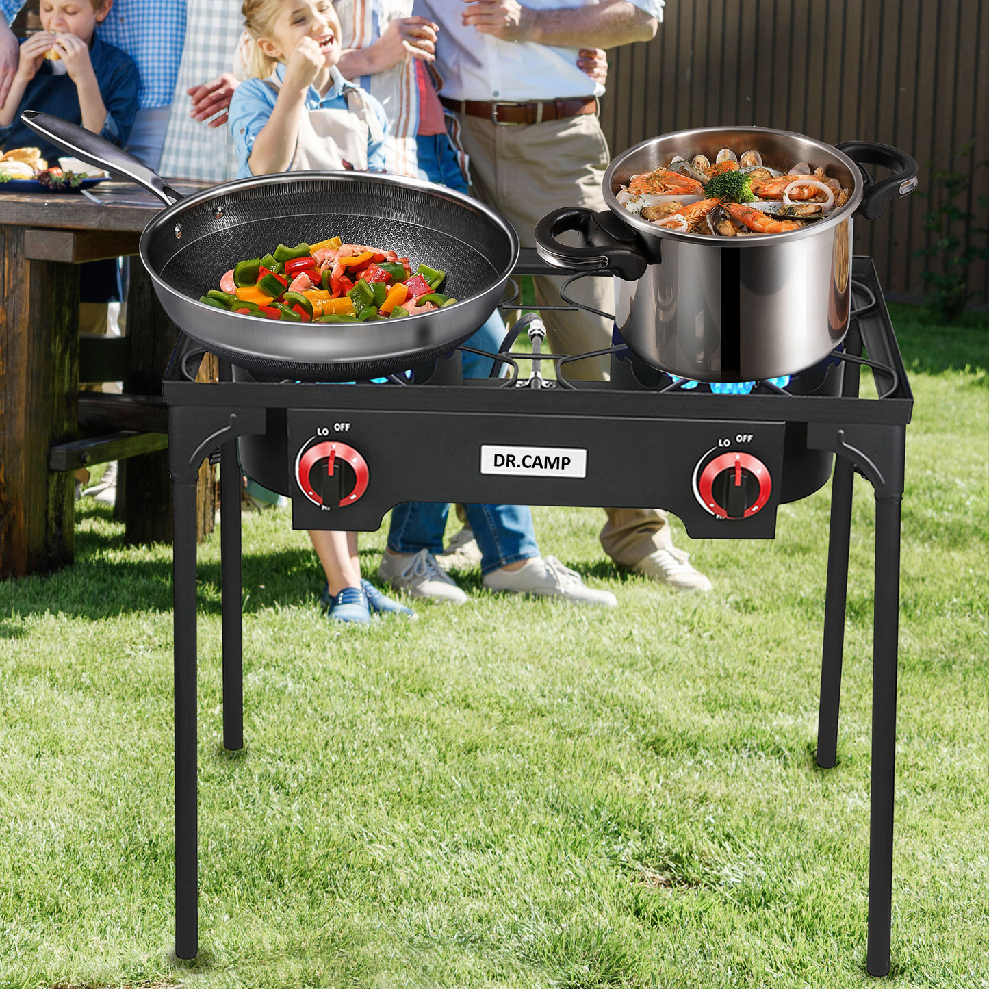 Propane Camping Stove Cast Iron 1, 2 or 3 Burner with Detachable Legs, 20 PSI High-Pressure Regulator