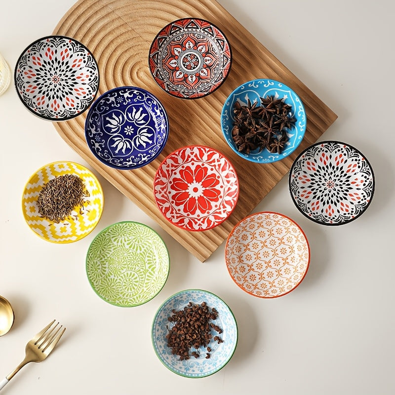Dipping Sauce Dish Set 10/12 Piece Bohemian Ceramic for Home Cooking, Dining and Outdoor Meals