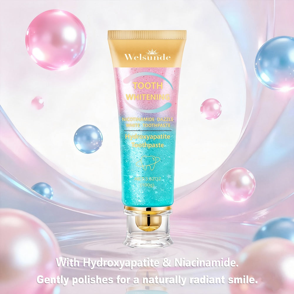 100g Mint Peach Toothpaste Tube with Niacinamide and Hydroxyapatite Highlighted on Box and Label