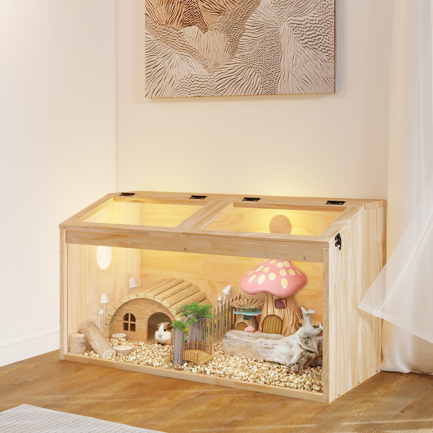 Large Hamster Cage Wooden Enclosure – 32"L x 16"W x 16"H with Acrylic Window & Openable Top | Small Animal Habitat for Guinea Pig