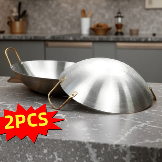 Stainless Steel Wok Set 2pcs 10in + 11in, Non-Stick Frying Pan with Stainless Steel Handle, Cookware for Home Kitchen & Outdoor Cooking