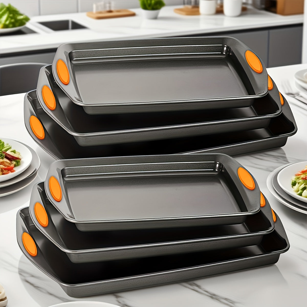 Nonstick Baking Sheet Set with Silicone Handles, Carbon Steel Cookie Sheet Pan Set in Assorted Sizes
