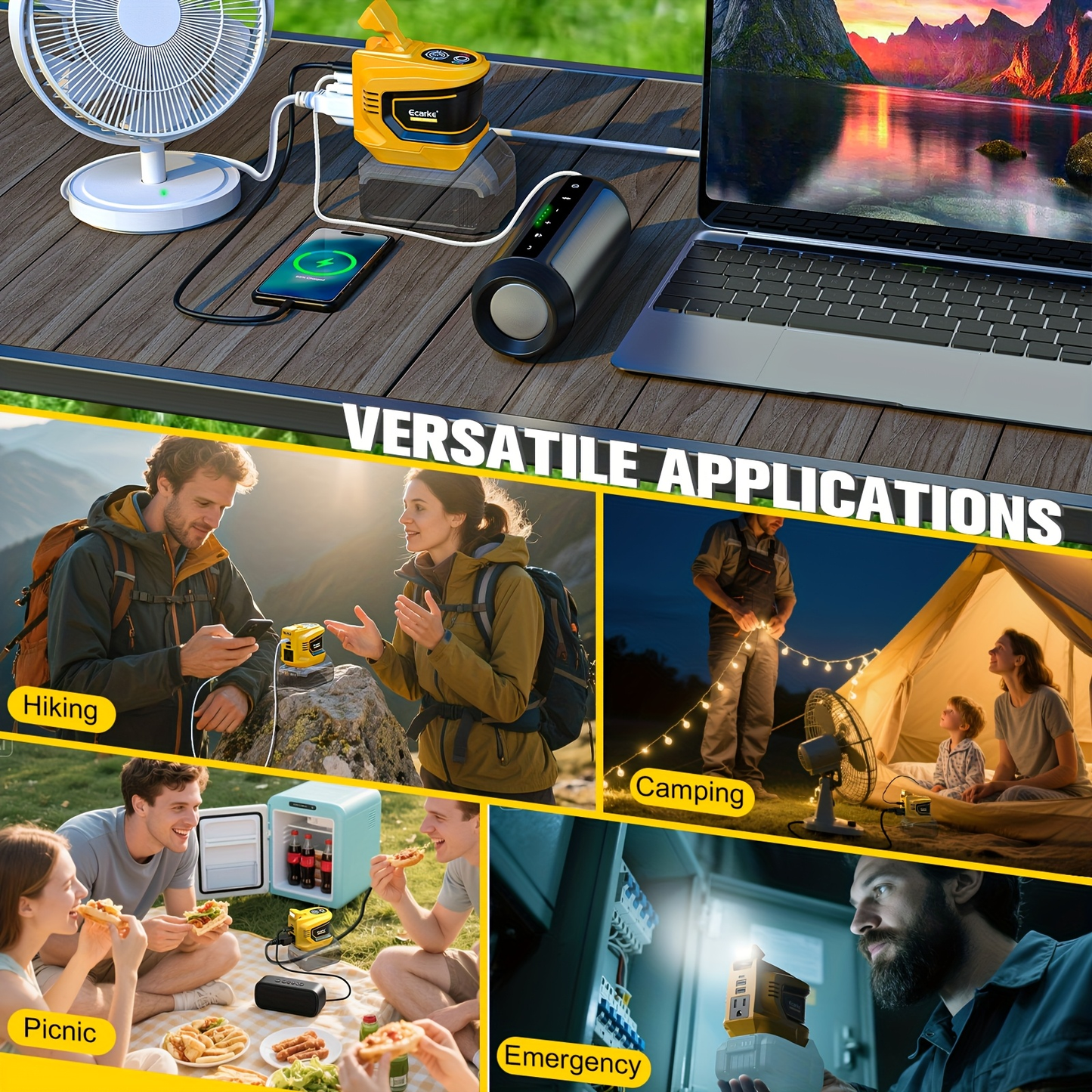 Battery Inverter for Dewalt 20V & 18V - 200W/350W/550W DC to AC 110V, USB, Type-C & AC Outlet, LED Work Light