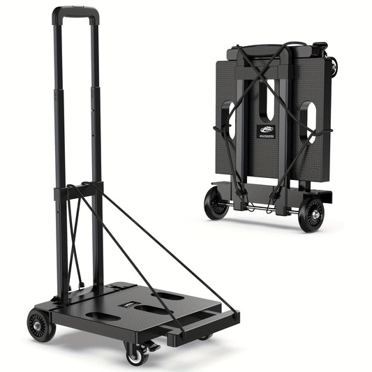 Folding Hand Truck Dolly, Collapsible Luggage Cart with 6 Wheels & 2 Elastic Straps for Moving, Travel