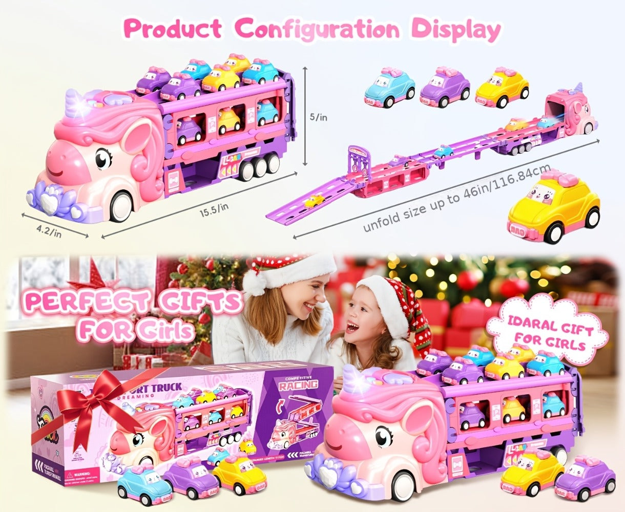 Pink Unicorn Monster Truck Track Set with 8 Princess Cars, Lights & Sounds with the Listed Color, Size or Set Options for Everyday Use
