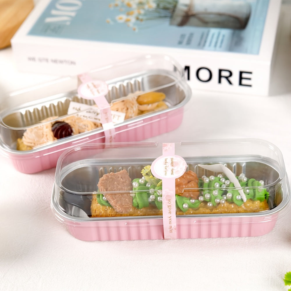 Sixty-Piece Mini Loaf Pan Set with Clear Lids, Pink Spoons and Rectangular 6.8-Ounce Containers
