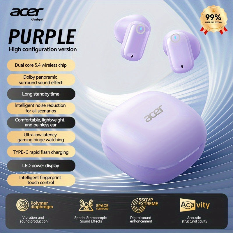 Wireless Earbuds Acer OHR501 Bluetooth 5.4 Semi-In-Ear with Touch Controls, Type-C Case and Eight Colors