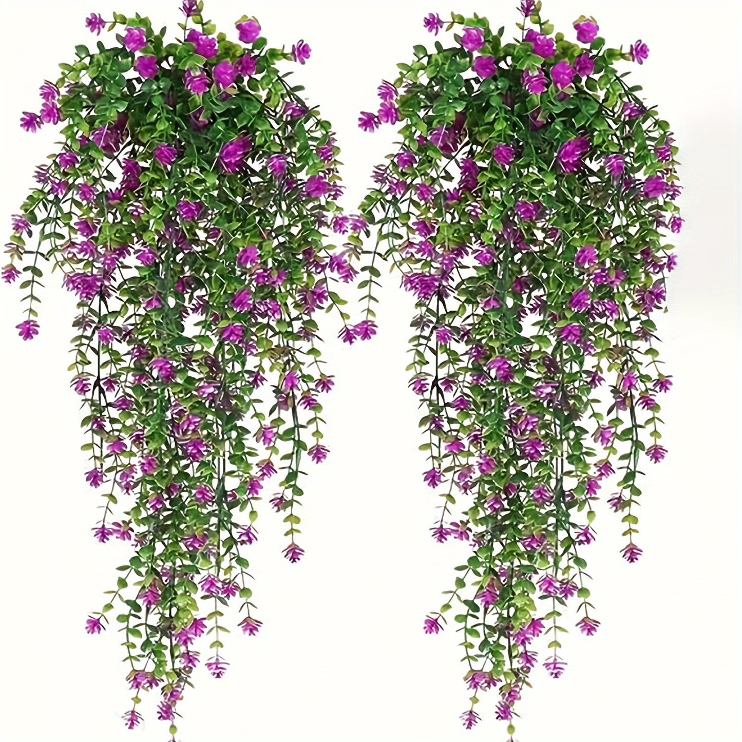 Hanging Artificial Flower Vines, 10-Bunch 30-Inch Set with White or Purple Flowers and Green Leaves