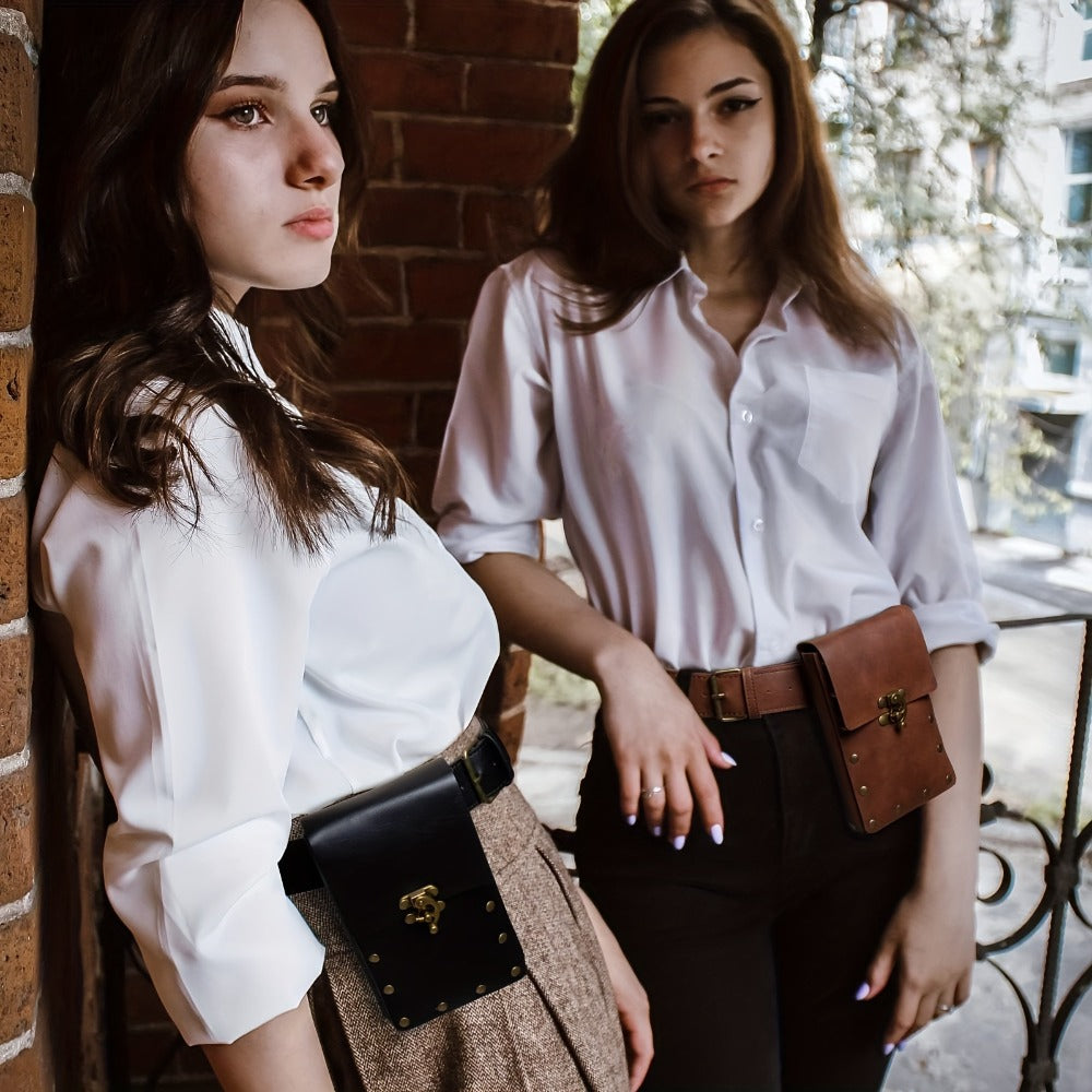 Belt Pouch - Faux Leather with Hanging Ring Retro Vintage Medieval Waist Bag for - product detail view 9