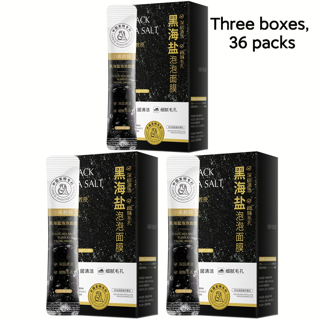 Face Mask, Black Sea Salt Bubble Single-Use Sachets, 5g Each with 12, 24 or 36-Packet Box Options