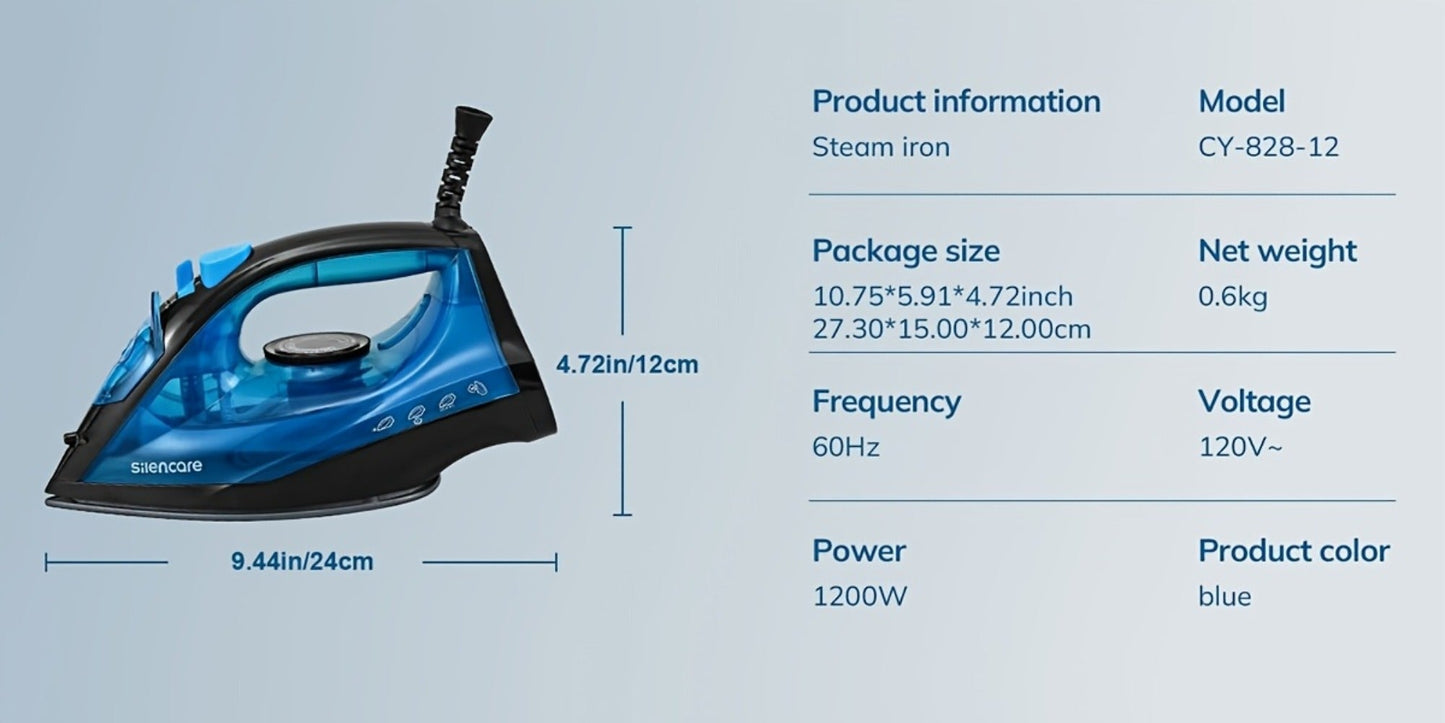 Steam Iron Non-Stick Bottom Plate High Pressure Anti-Calc Safety Protection Adjustable Temperature Steam Settings Dry Wet Clothes Fast