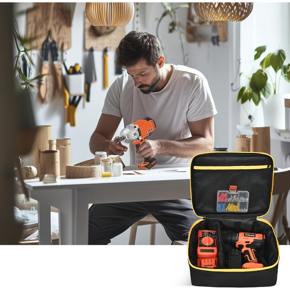 Tool Bag for Dewalt Cordless Router DCW600B XTR01Z – Heavy Duty Fabric Organizer with Mesh Pockets, Battery Holder, Charger Compartment