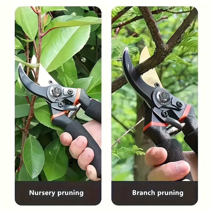 Hand Pruning Shears Set with Black-and-Orange Handles, Replacement Spring and 21cm Pictured Length