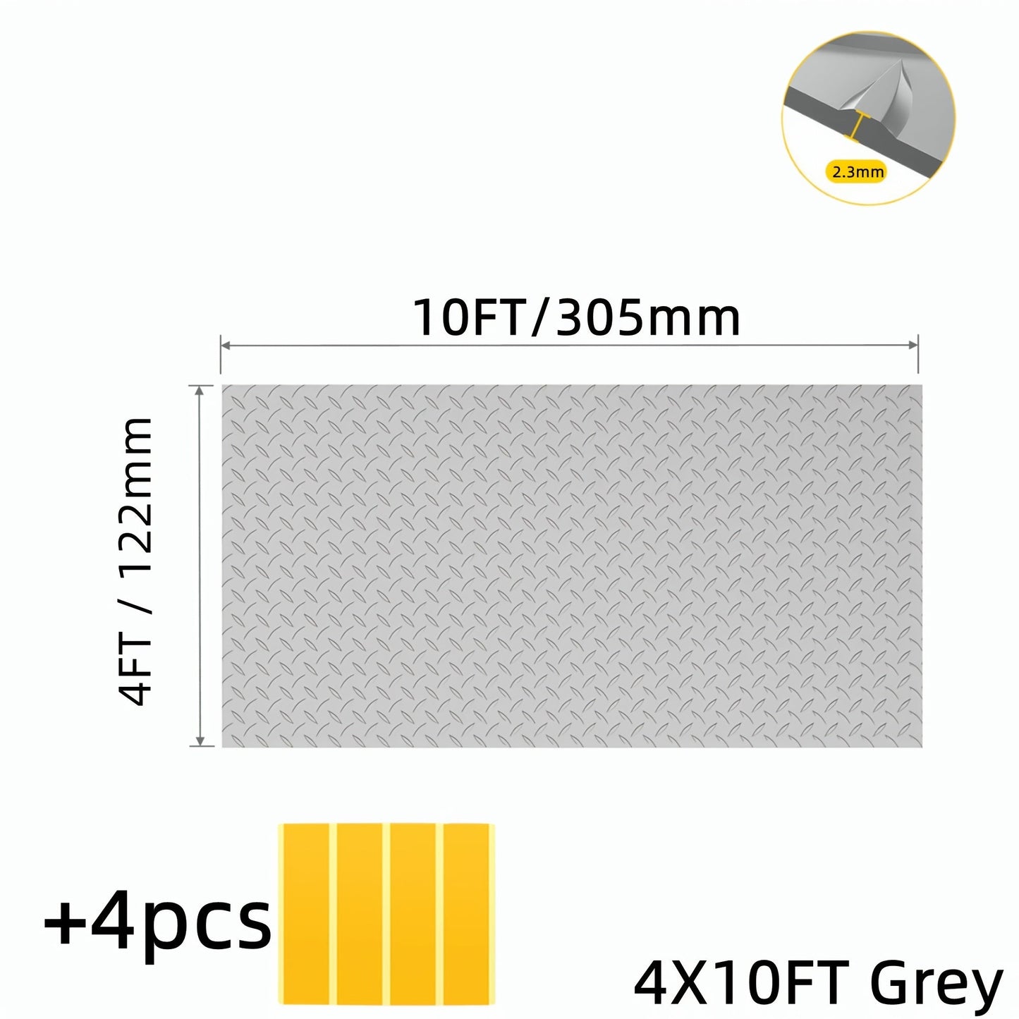 Garage Floor Mat Diamond Plate – 2.8mm Heavy Duty Parking Mat, Water & Stain Resistant Floor Runner for Garage