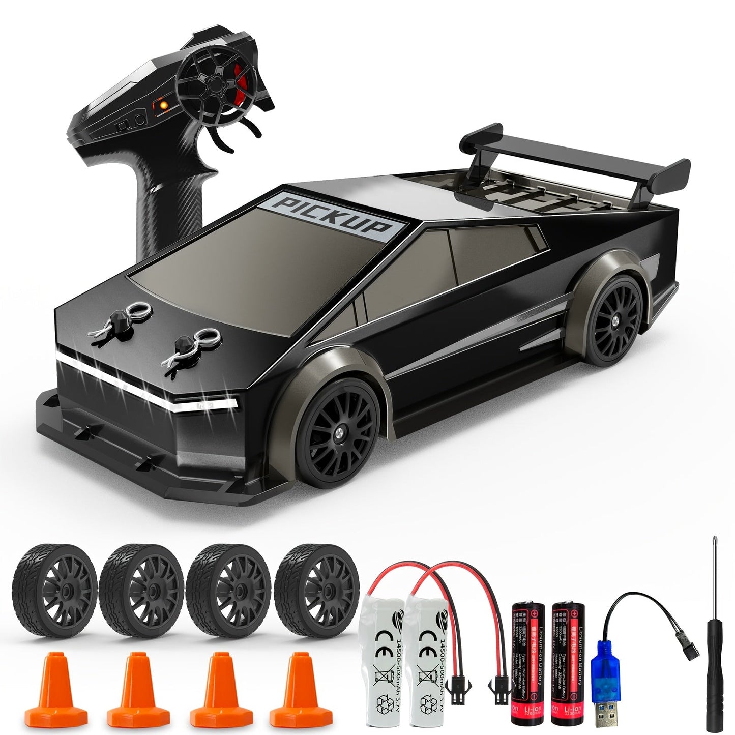 Remote Control Car, DeLorean-Style 1:24 4WD Drift Model with LED Lights, Racing Tires and Two Color Options