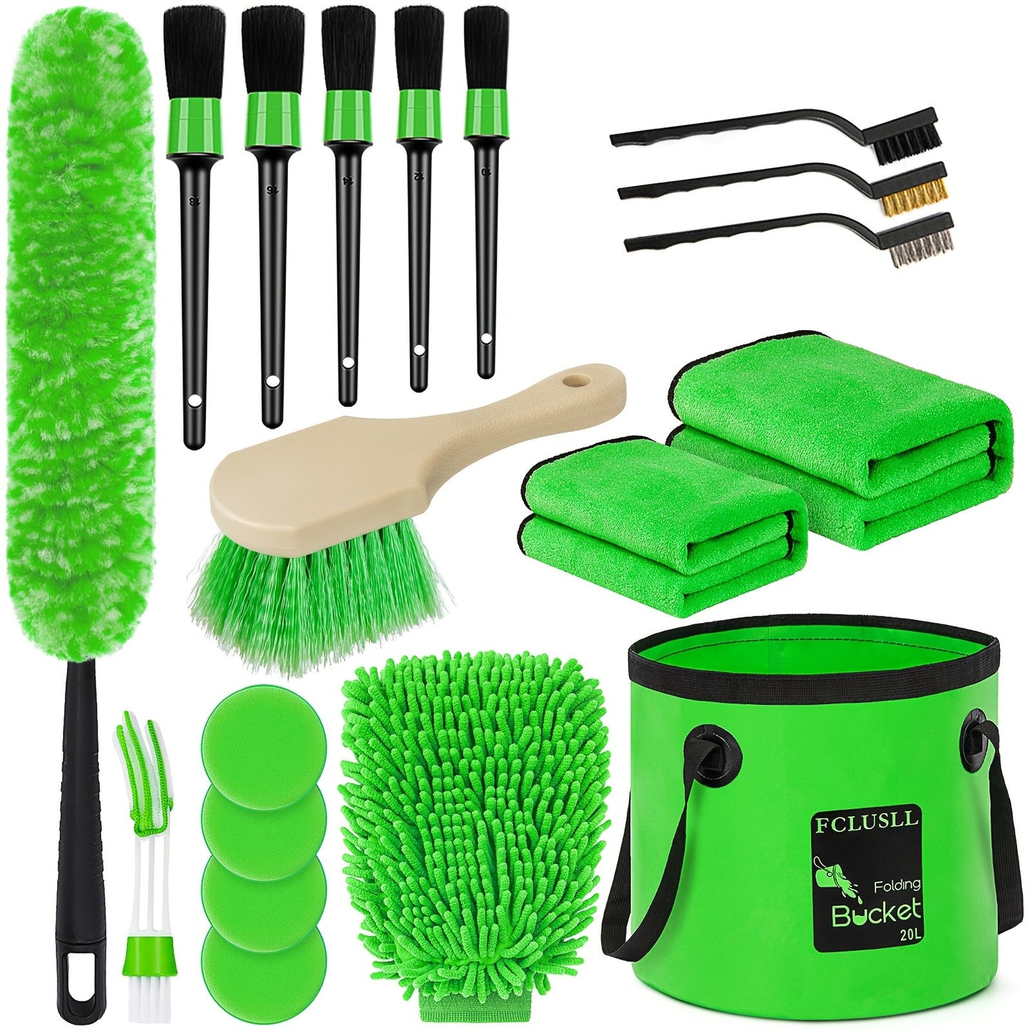 Car Cleaning Kit with Portable Vacuum Cleaner – 17/24/29/32/35pcs Interior Detailing Set with Windshield Cleaner