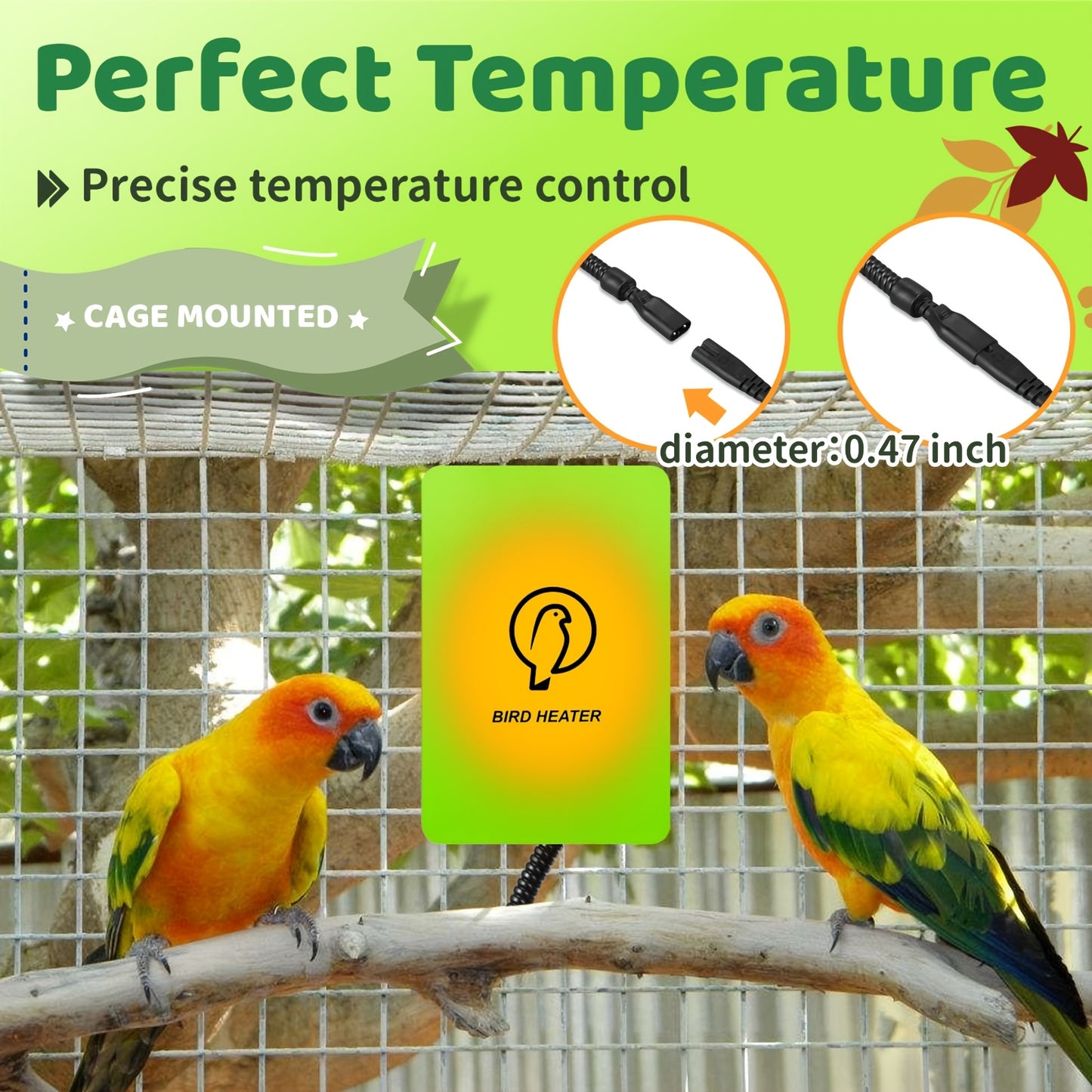 Bird Cage Heater 10W with Rotary Switch & Power LED Indicator – Heating Pad for Parrots, Parakeets, African Grey & Exotic Pet Birds