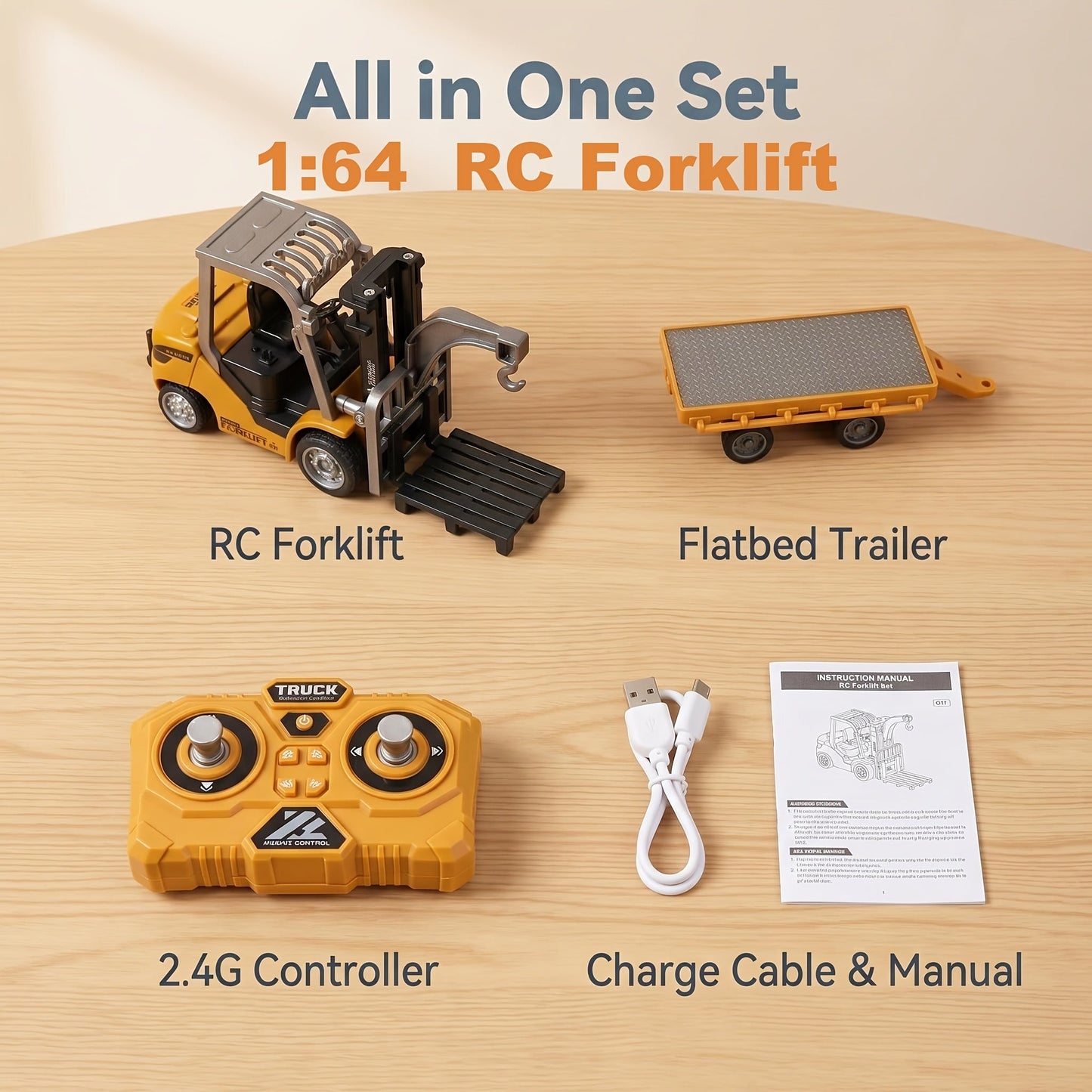 RC Construction Truck Toy 1:24 Scale Alloy Bulldozer Dump Truck & Excavator, 11-Channel Remote Control with Forward