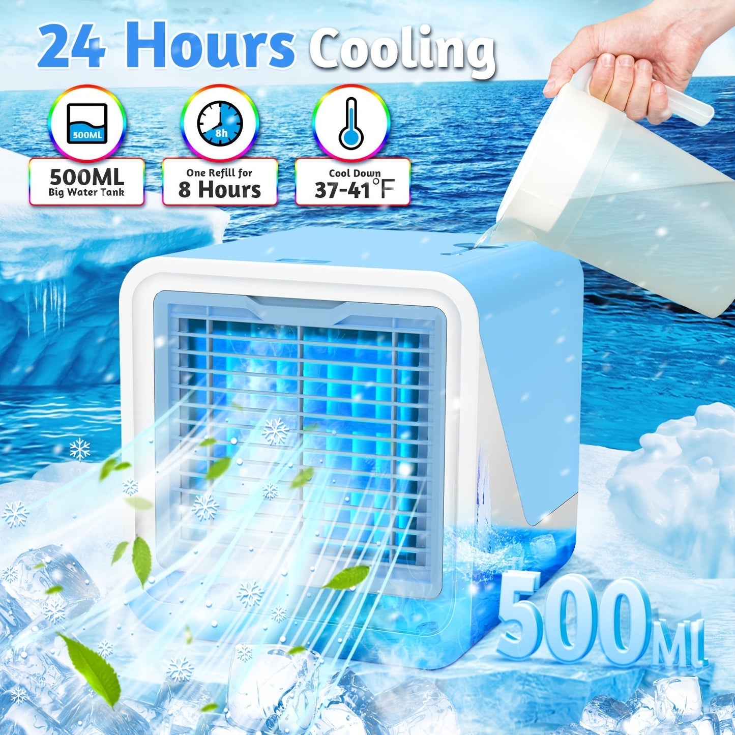 Portable Mini Air Conditioner Fan, Personal Evaporative Cooler with 3-Speed Settings & Timer, Quiet Desktop Cooling Fan for Room