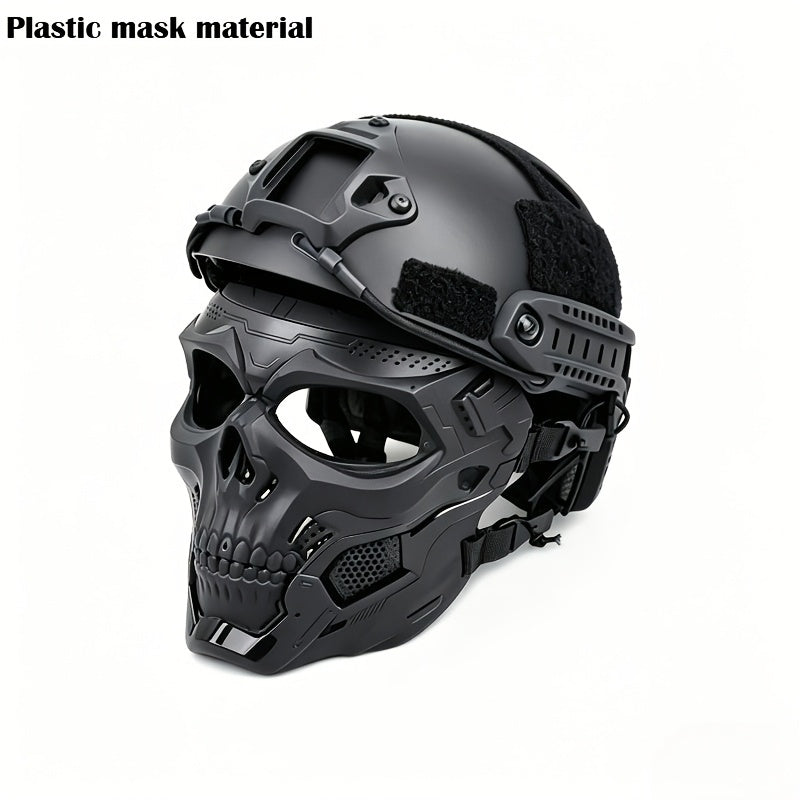 Costume Accessories Tactical Helmet and Skull Mask Set with ABS Shell, Adjustable Dial and Black Finish