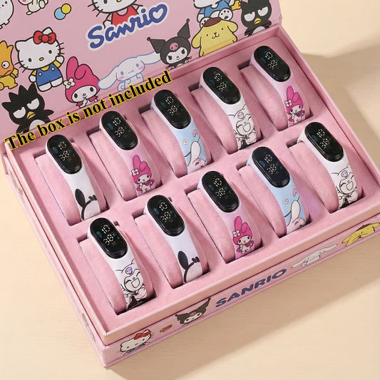 Sanrio Kids Watch Set 10 Pack, Cinnamoroll Kuromi My Melody Pochacco Mixed Colors, Cute Fashion Watches for Girls