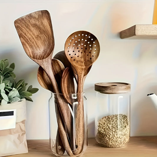 Wooden Kitchen Utensil Set 10 Piece – Nonstick Safe Cooking Spoons, Ergonomic Handle, Heat Resistant Wood Kitchen Tools