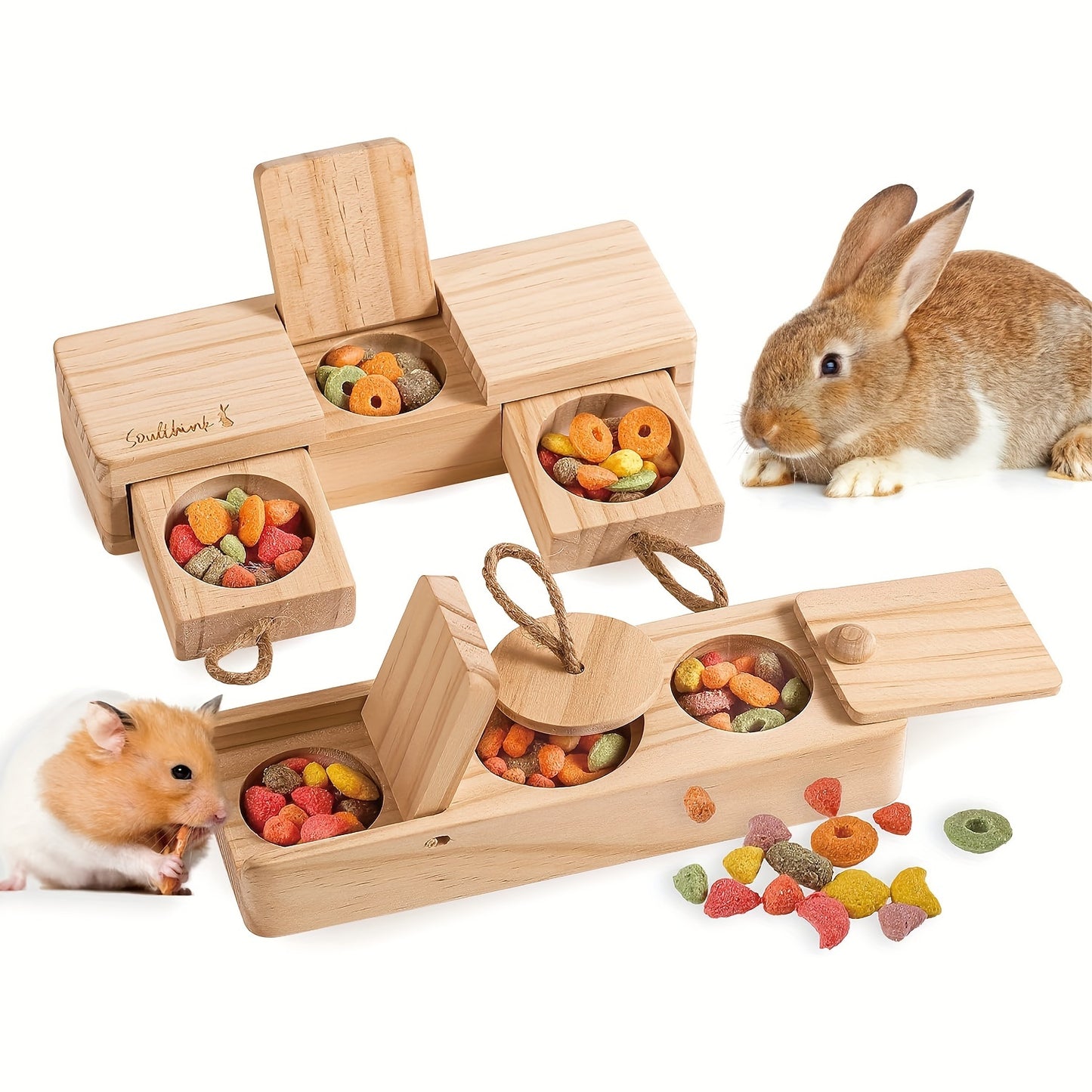 Rabbit Enrichment Toy Wooden Interactive Treat Dispenser – Sniff N’ Snack Puzzle Box for Bunnies, Hamsters & Guinea Pigs | Boredom Buster