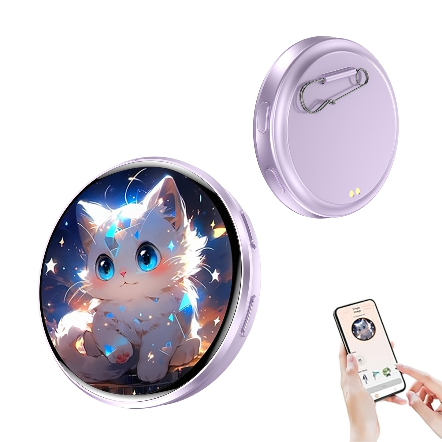 Electronic Anime Badge with Display Screen, Dynamic Touch, High Frame Rate, 600mAh Battery, Bluetooth 6.0 & USB Magnetic Charging