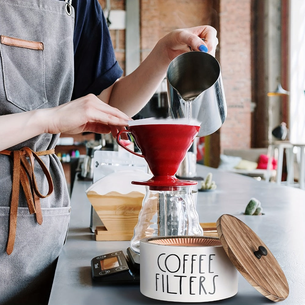 Wooden Coffee Filter Holder with Lid, Farmhouse Countertop Storage Box for Coffee Filters and Coffee Bar Accessories