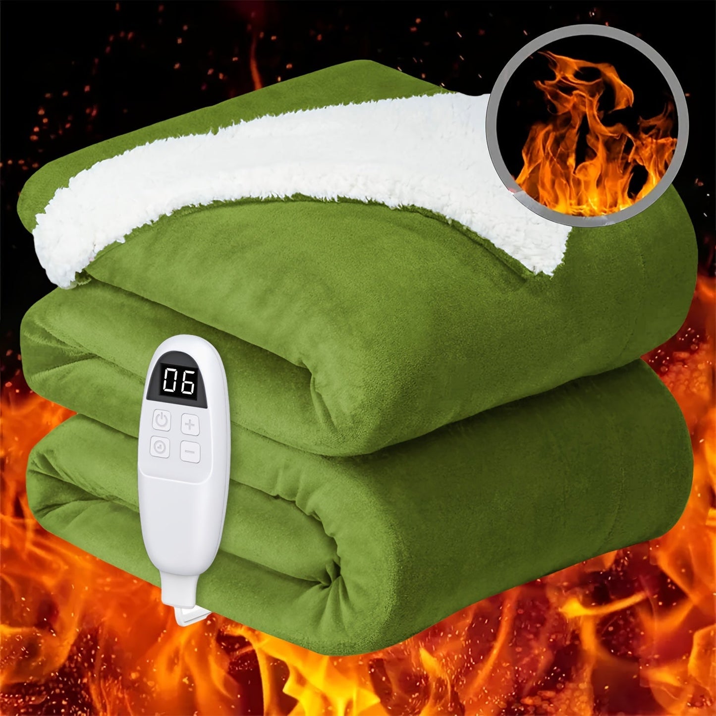 Electric Heated Blanket Flannel Sherpa - 6 Heat Settings, Auto Shutoff, Quick Heating, ETL & FCC