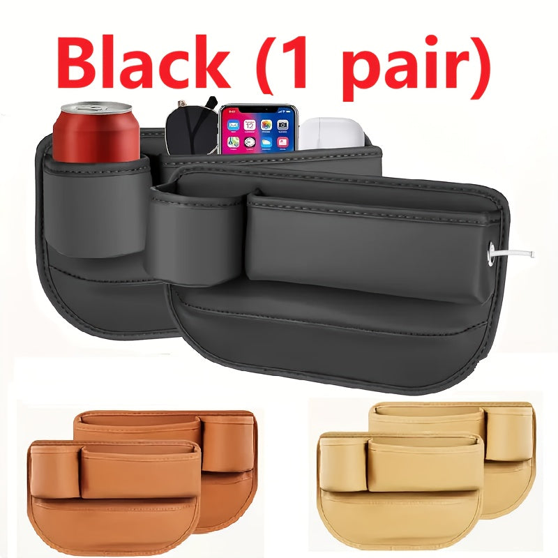 Car Seat Gap Organizer with Cup Holder – Adjustable PU Leather Side Seat Storage Box for Phone, Keys, Glasses & Cards | Multi-Functional Car