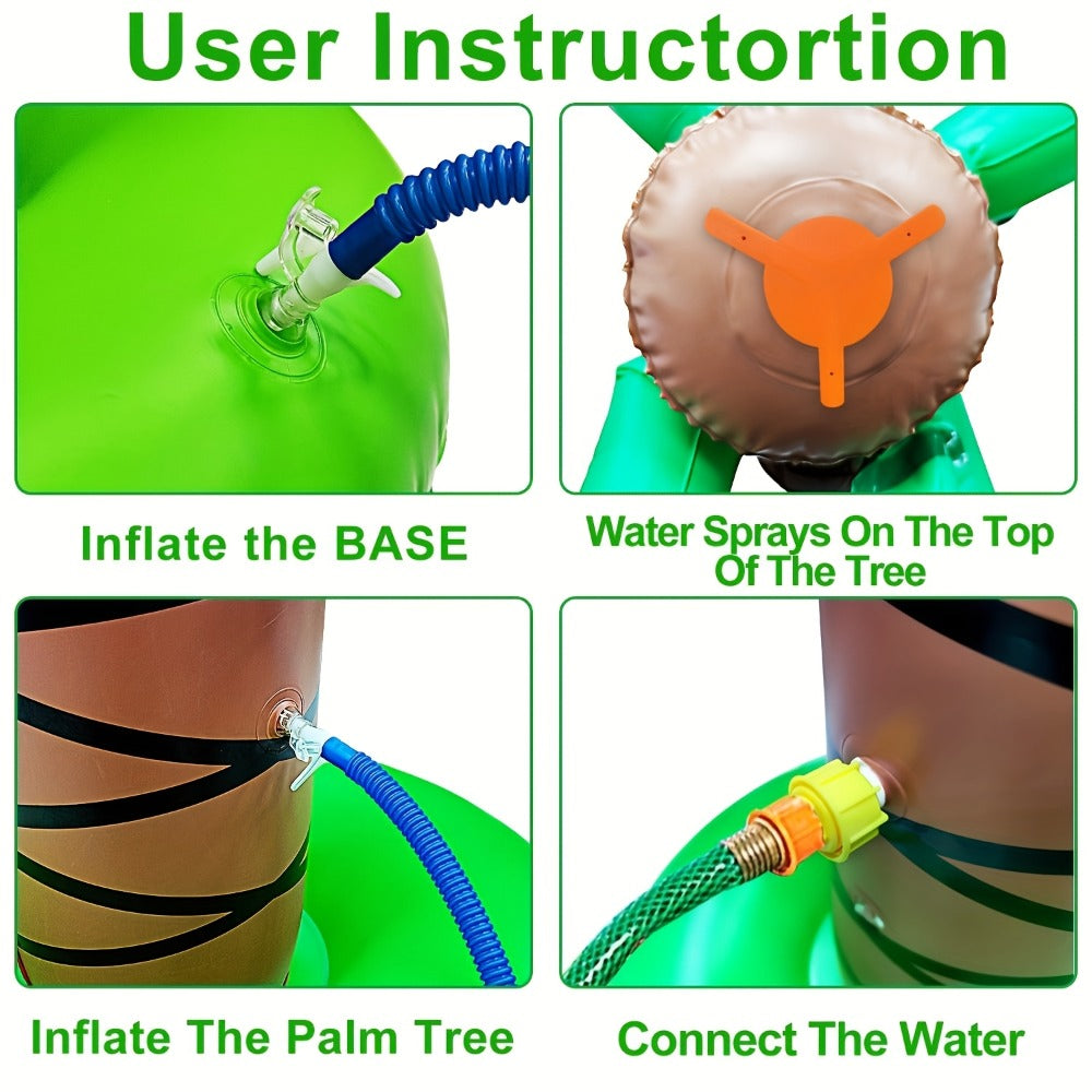 61-Inch Inflatable Palm Tree Sprinkler with 360-Degree Water Spray, Hose Connector and Mixed Tropical Colors
